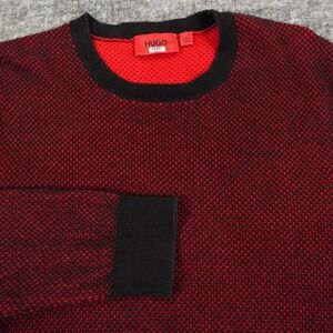 HUGO Boss Sweater Mens Small Red Black Textured Knit‎ Pullover Crewneck